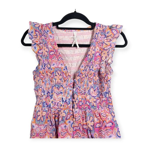 Anthropologie Peregrine Paisley Mini Dress Ruffle Sleeves Pink & Purple SZ SP Bo - Picture 3 of 8